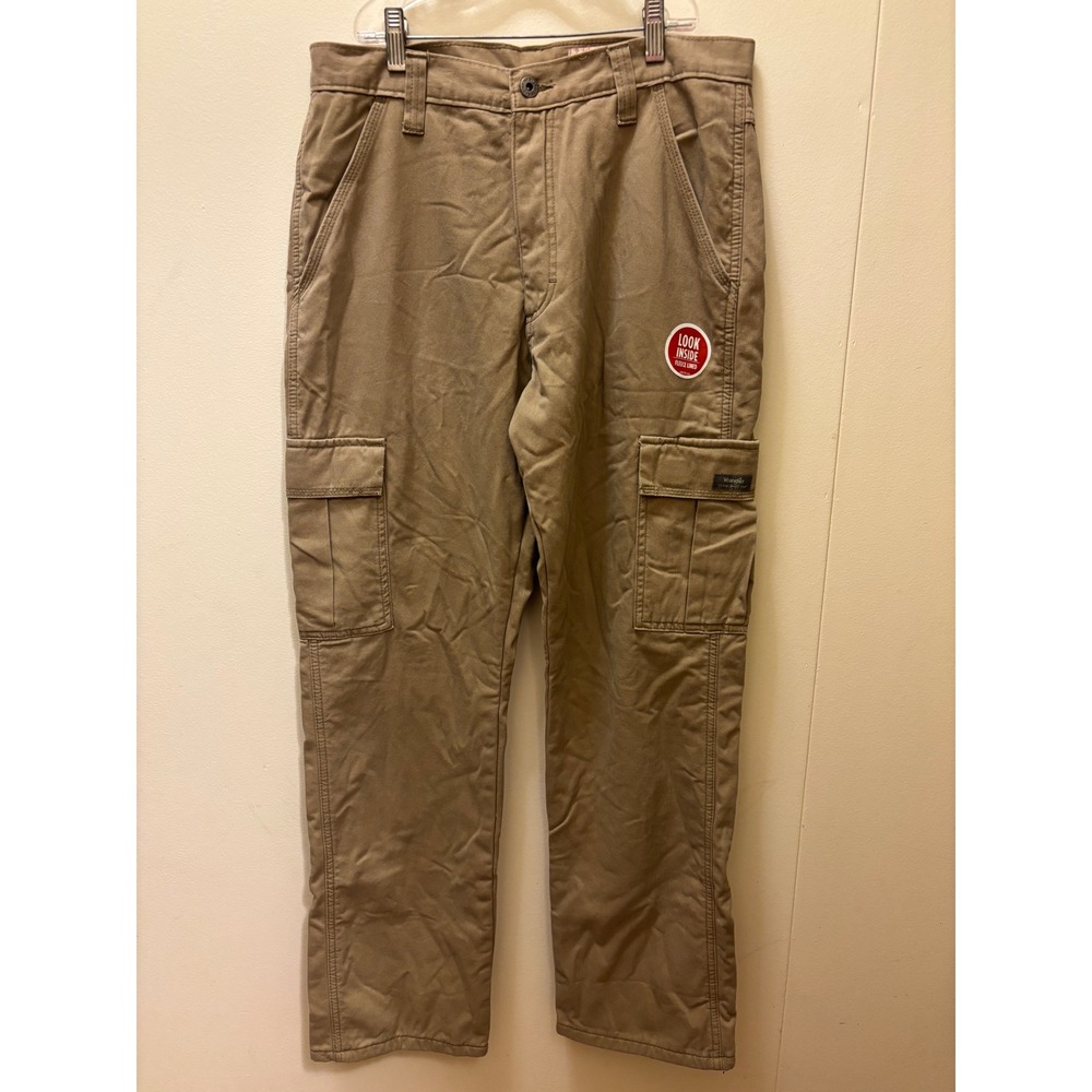 Wrangler Mens Fleece Lined Cargo Pants Tan Khaki Relaxed Fit 30x32 112359657